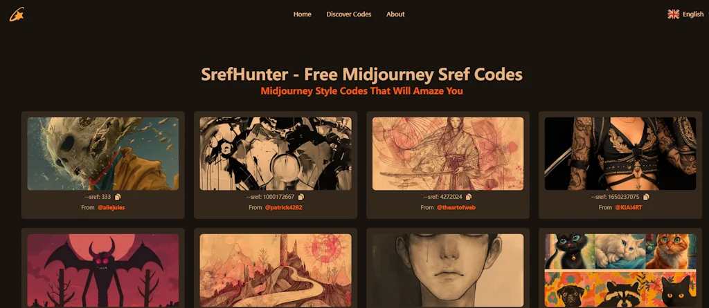 SrefHunter - Free Midjourney sref screenshot 1 of 3