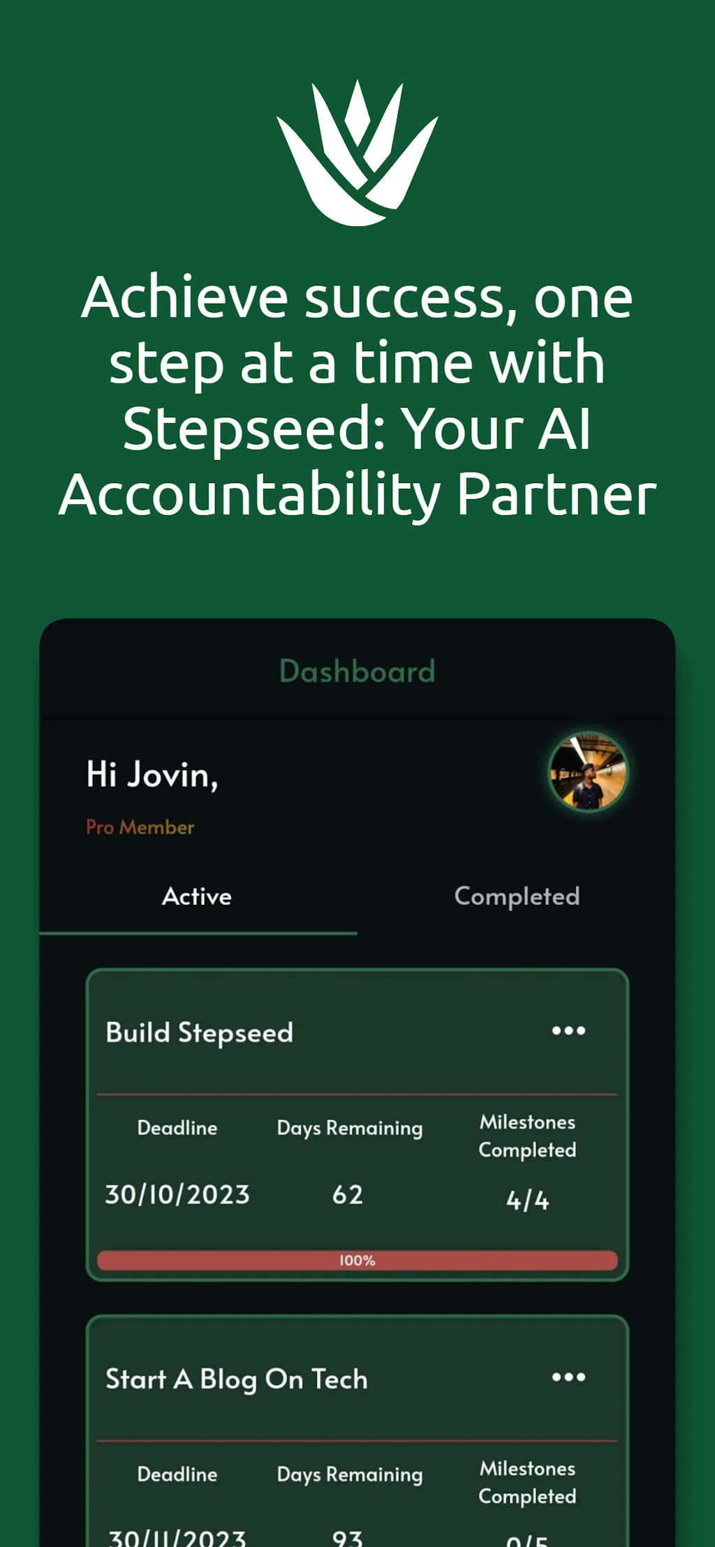 Stepseed: AI Goal Tracker and Journal screenshot 3 of 7