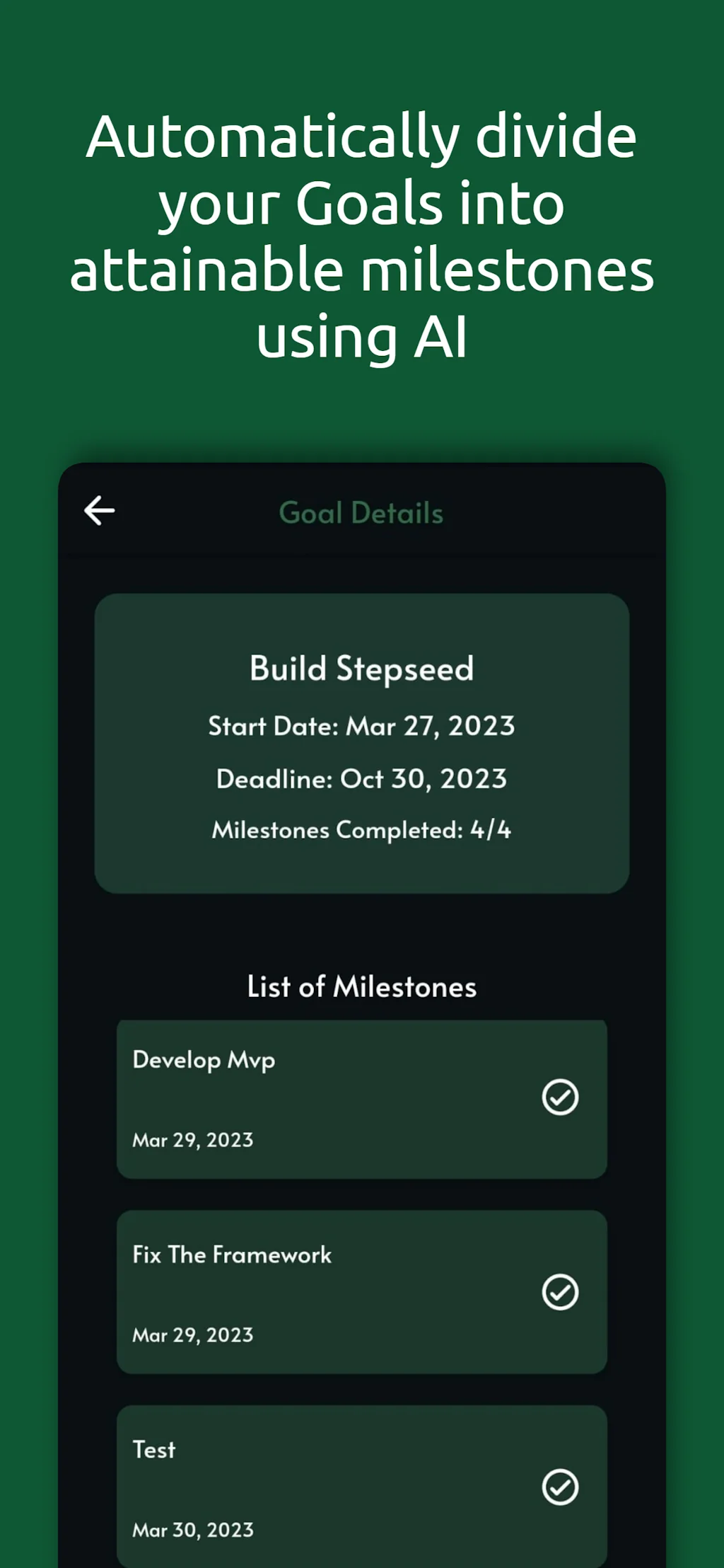 Stepseed: AI Goal Tracker and Journal screenshot 4 of 7