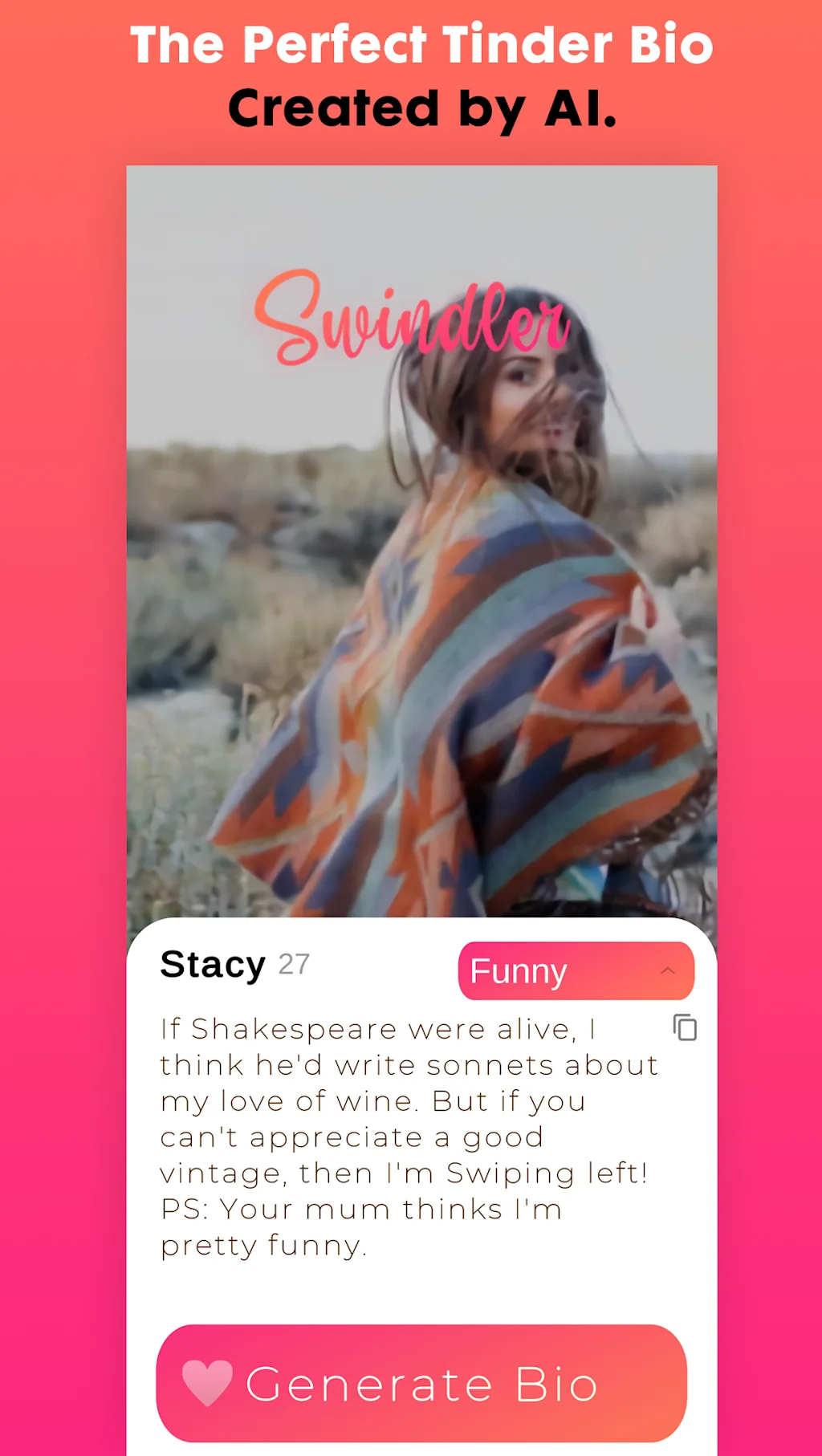 Swindler: Create.Tinder.Bio with AI screenshot 1 of 5