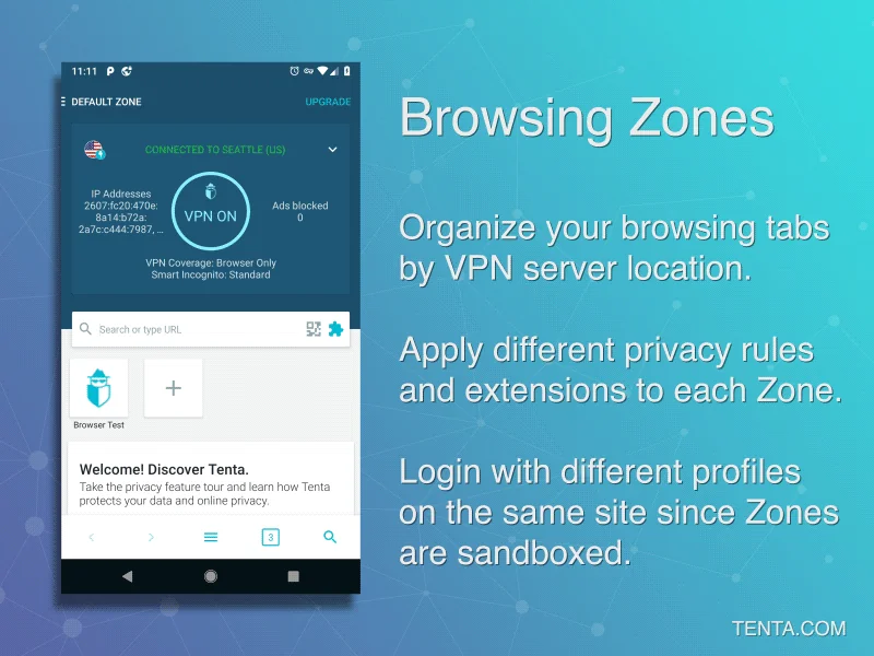 Tenta VPN Browser + Ad Blocker and Downloader screenshot 2 of 6