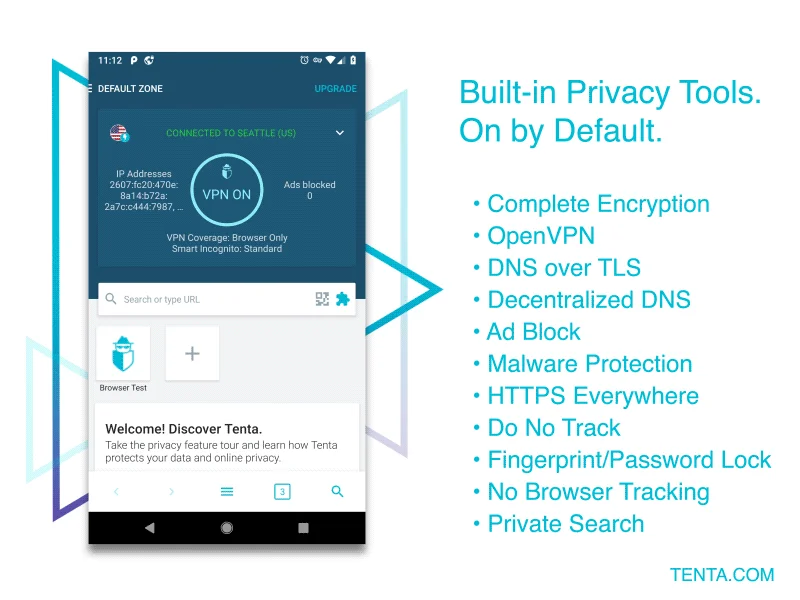 Tenta VPN Browser + Ad Blocker and Downloader screenshot 3 of 6