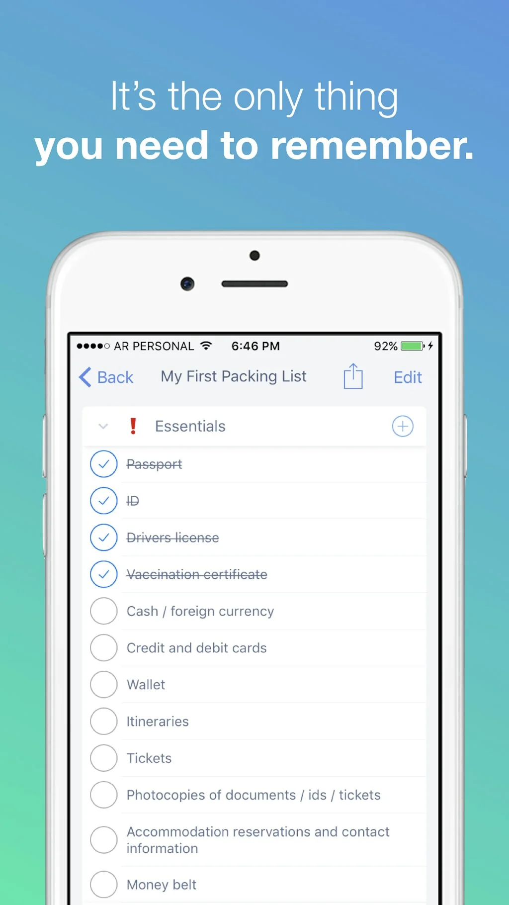The Packing List for iOS screenshot 3 of 5