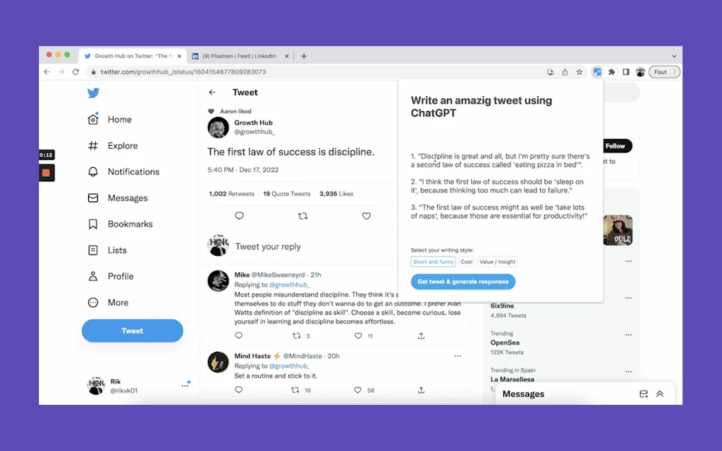 TwitterGPT Chrome Extension screenshot 2 of 3