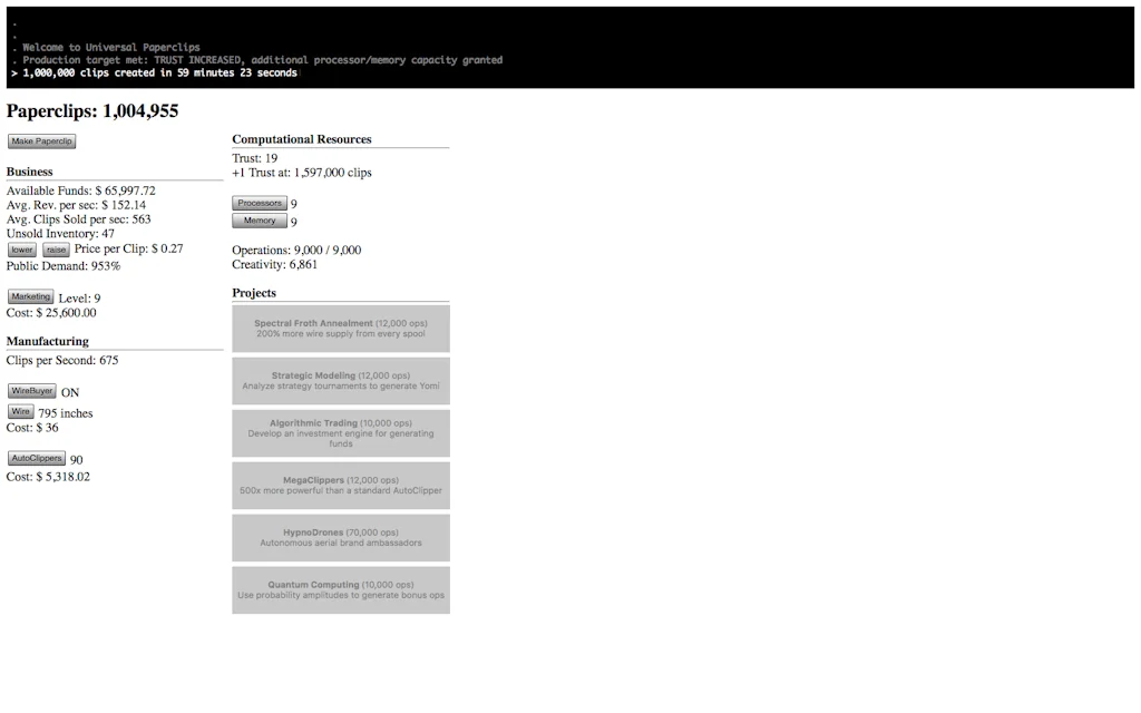 Universal Paperclips screenshot 3 of 3
