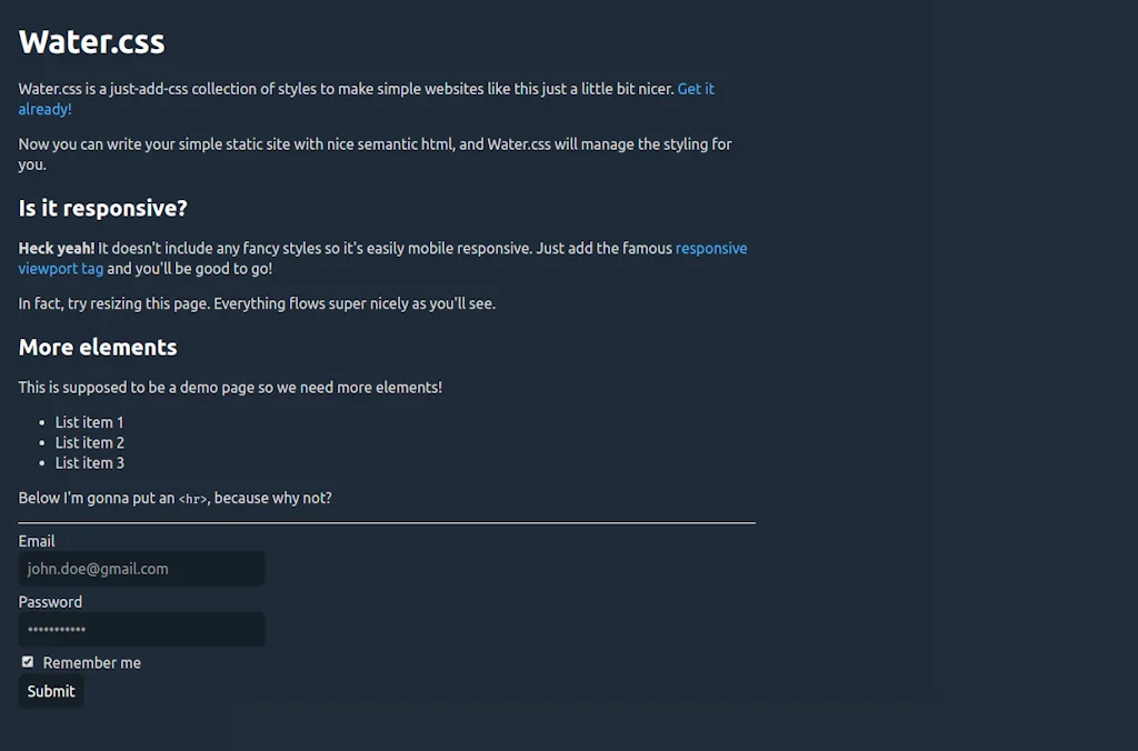 Water.css screenshot 1 of 3
