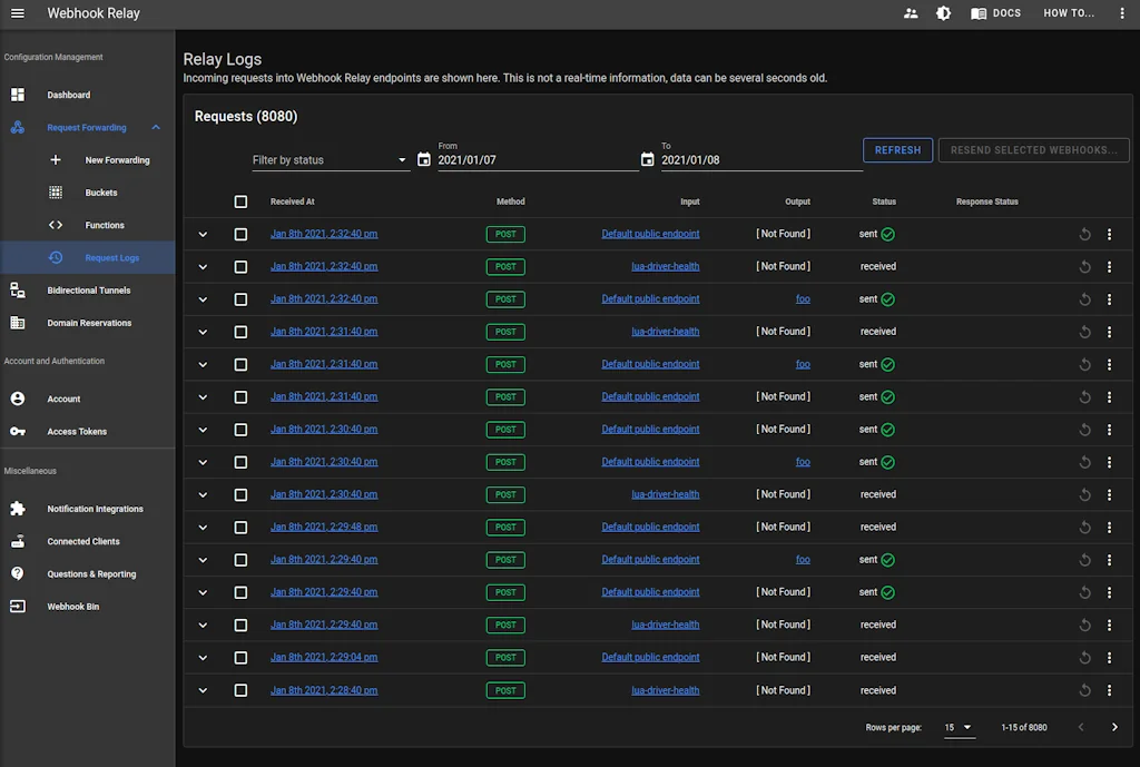 Webhook Relay tunnels screenshot 5 of 6