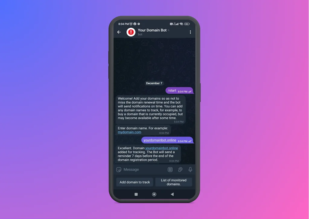 Your Domain Bot screenshot 2 of 4