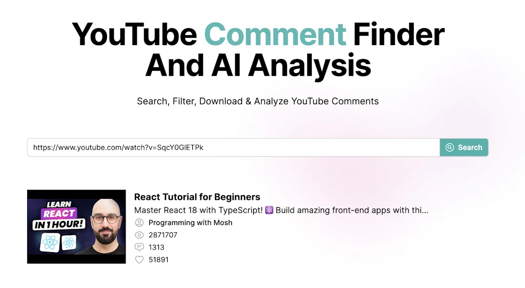 YouTube Comment Finder And AI Analysis screenshot 1 of 4
