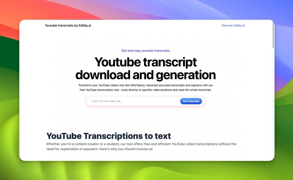 Youtube transcripts by Editby.ai screenshot 1 of 5